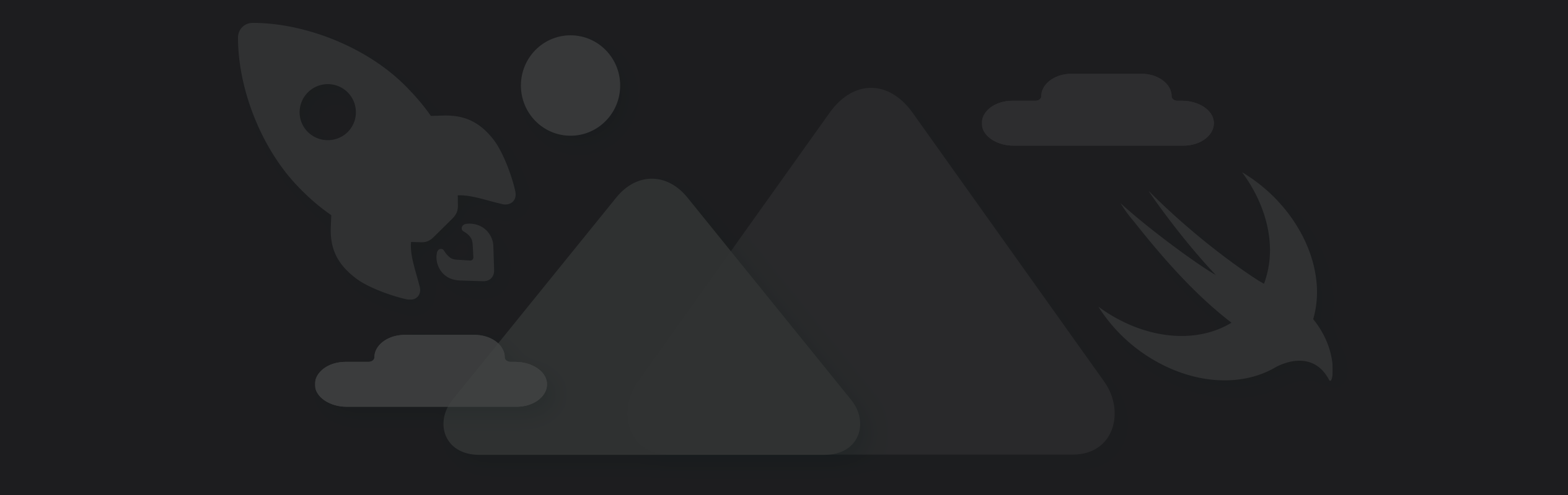 A stylized representation of a rocket, the Landmarks sample code app icon, and the Swift logo.